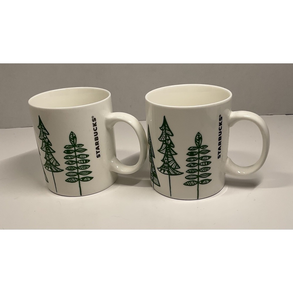 Starbucks Holiday Christmas Tree Coffee Tea Cup Mug 2015 12 Oz White Lot of 2